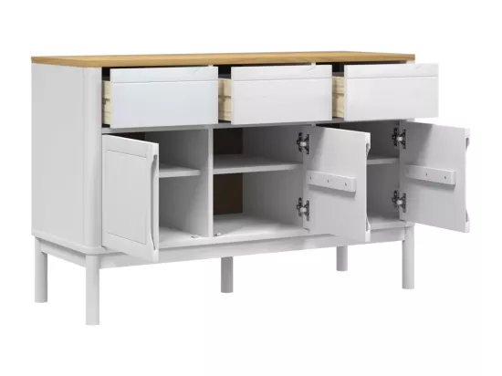 Buffet FLORO blanc 114x43x74 cm bois massif de pin