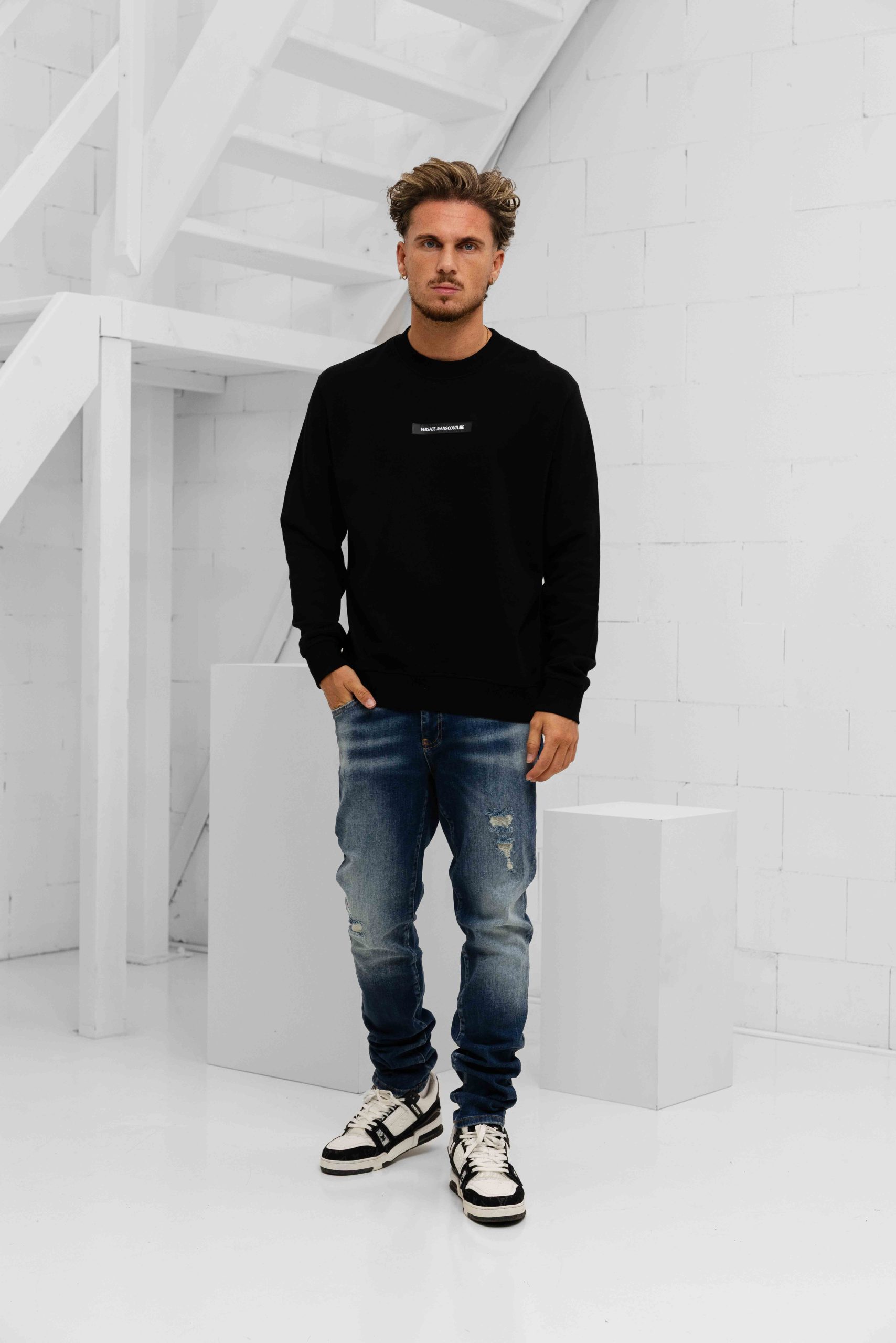 Versace Jeans Couture Silicon Patch Sweater Heren Zwart