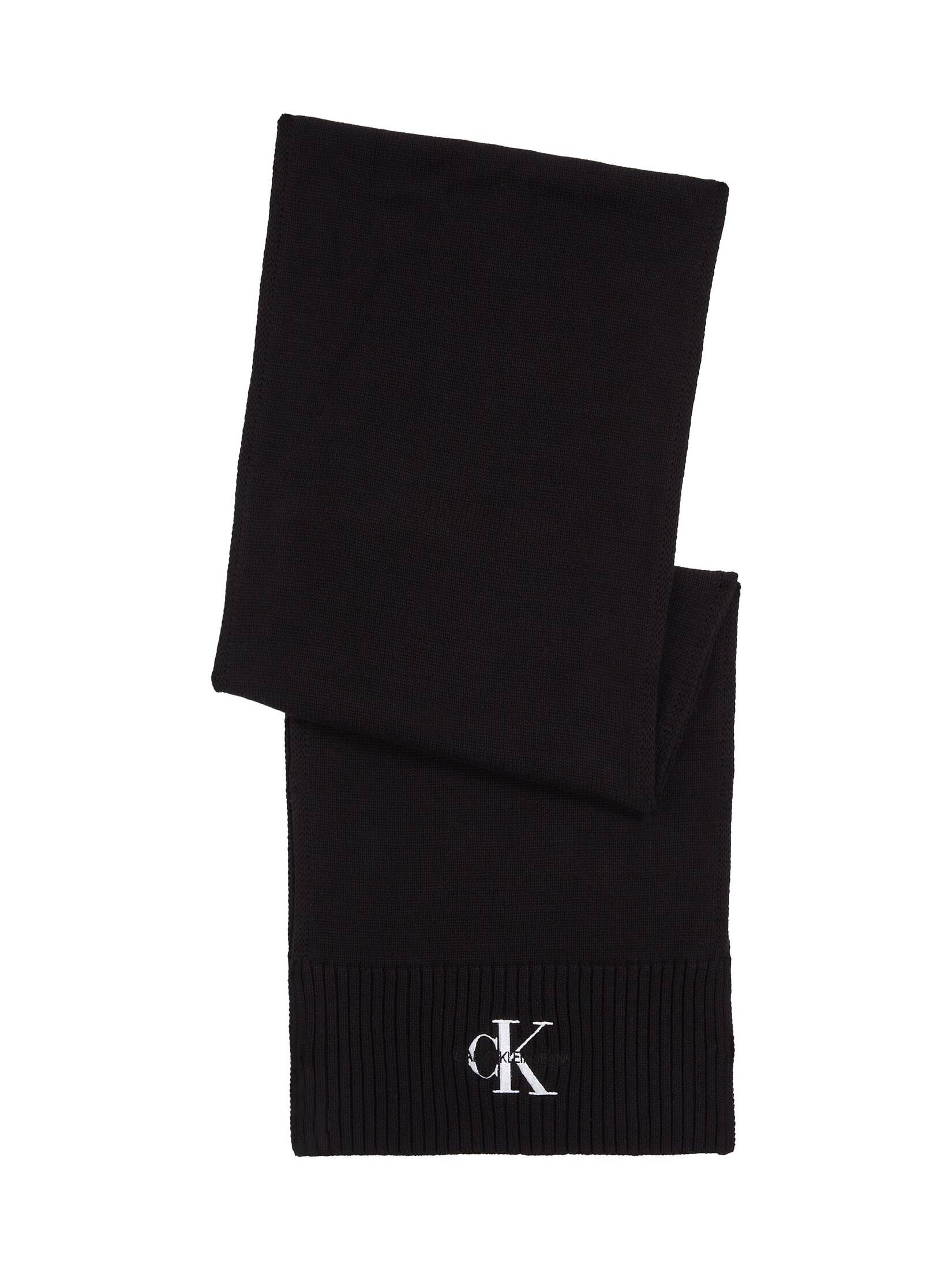 CALVIN KLEIN JEANS| Strickschal MONOLOGO EMBRO KNIT aus Bio-Baumwolle
