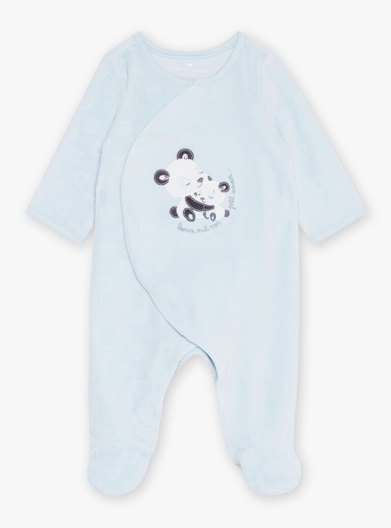 Grenouillère bleu glacier en velours en coton biologique et polyester recyclé