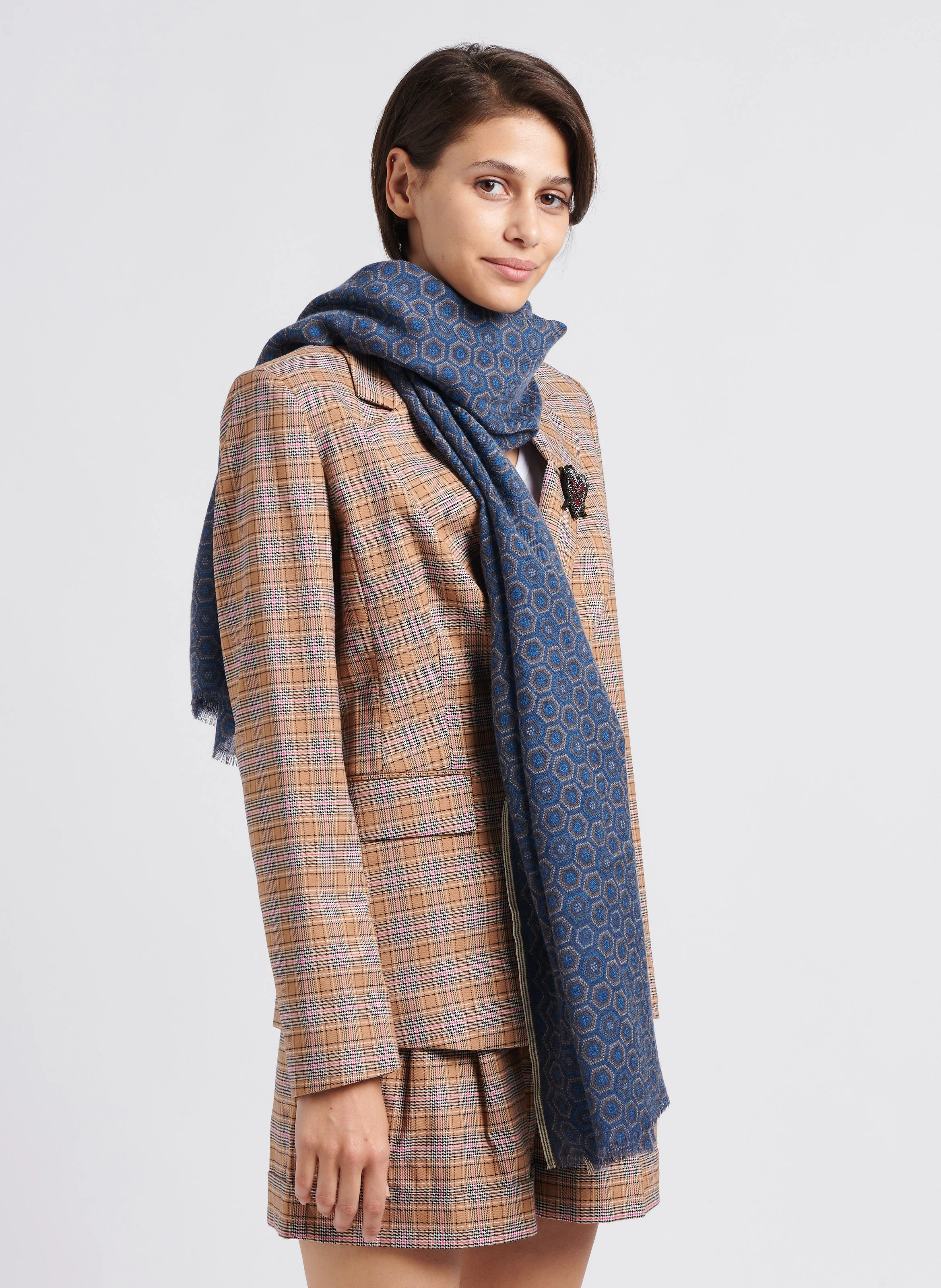N°691 - Foulard imprimé en laine| Bleu