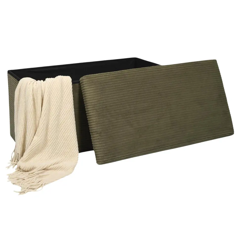 Home Deco - Poefje - opbergbox - rib - groen - 38 x 38cm