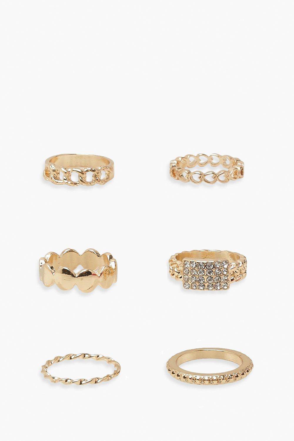 boohoo Lot de 5 bagues dorées assorties