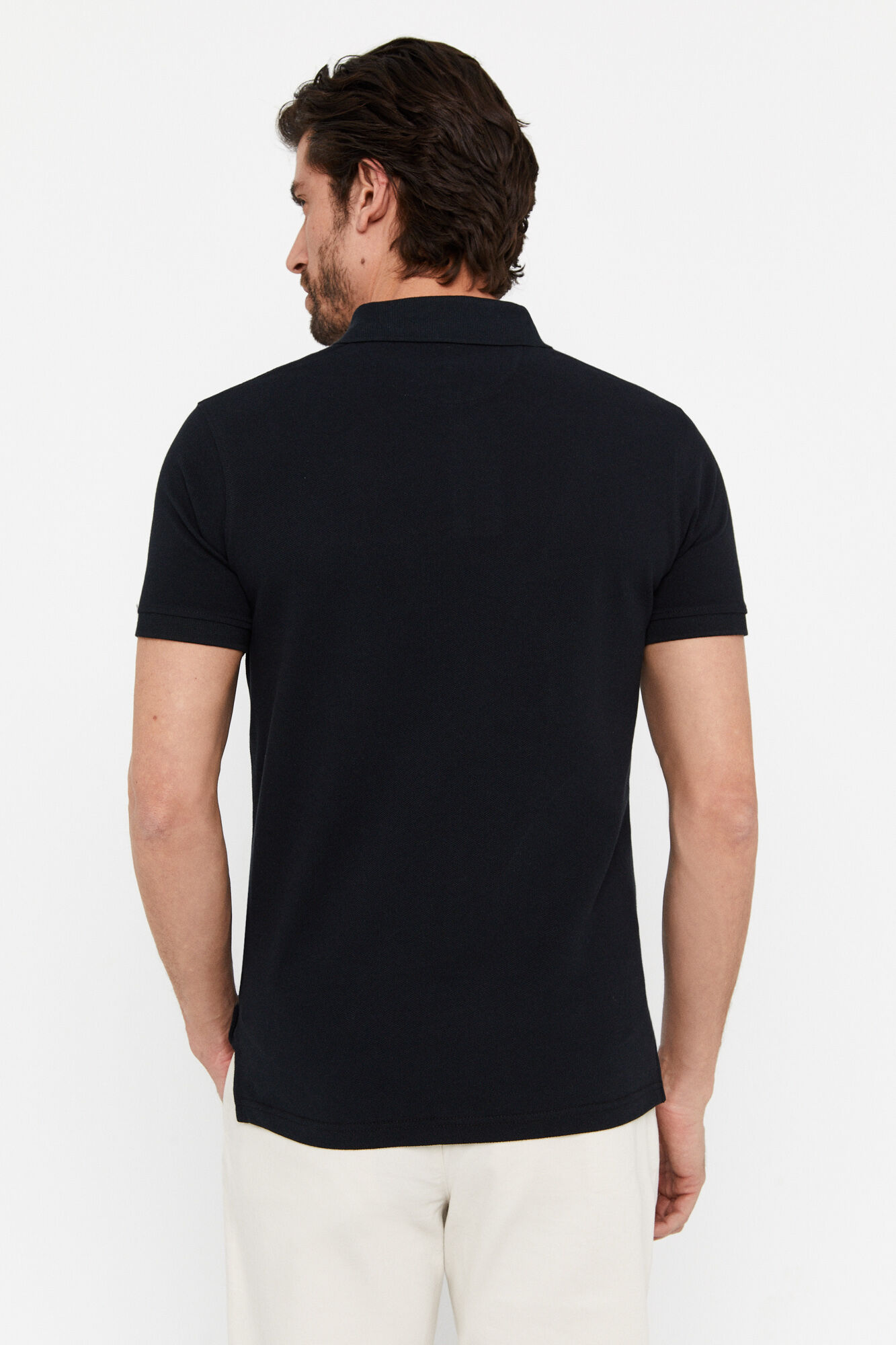 Camisa polo básica slim piqué - Preta