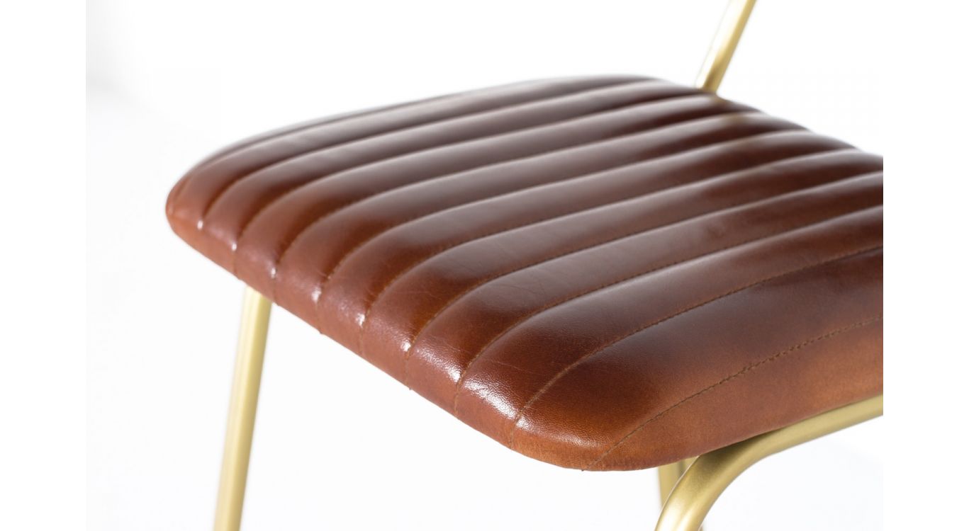 Chaise haute fer, cuir marron 41x56x101cm - fer-cuir