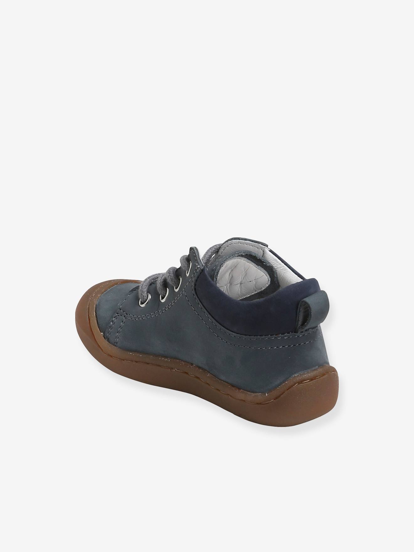 Botinhas de couro leves para bebê menino, especialmente desenhadas para engatinhar, azul médio liso