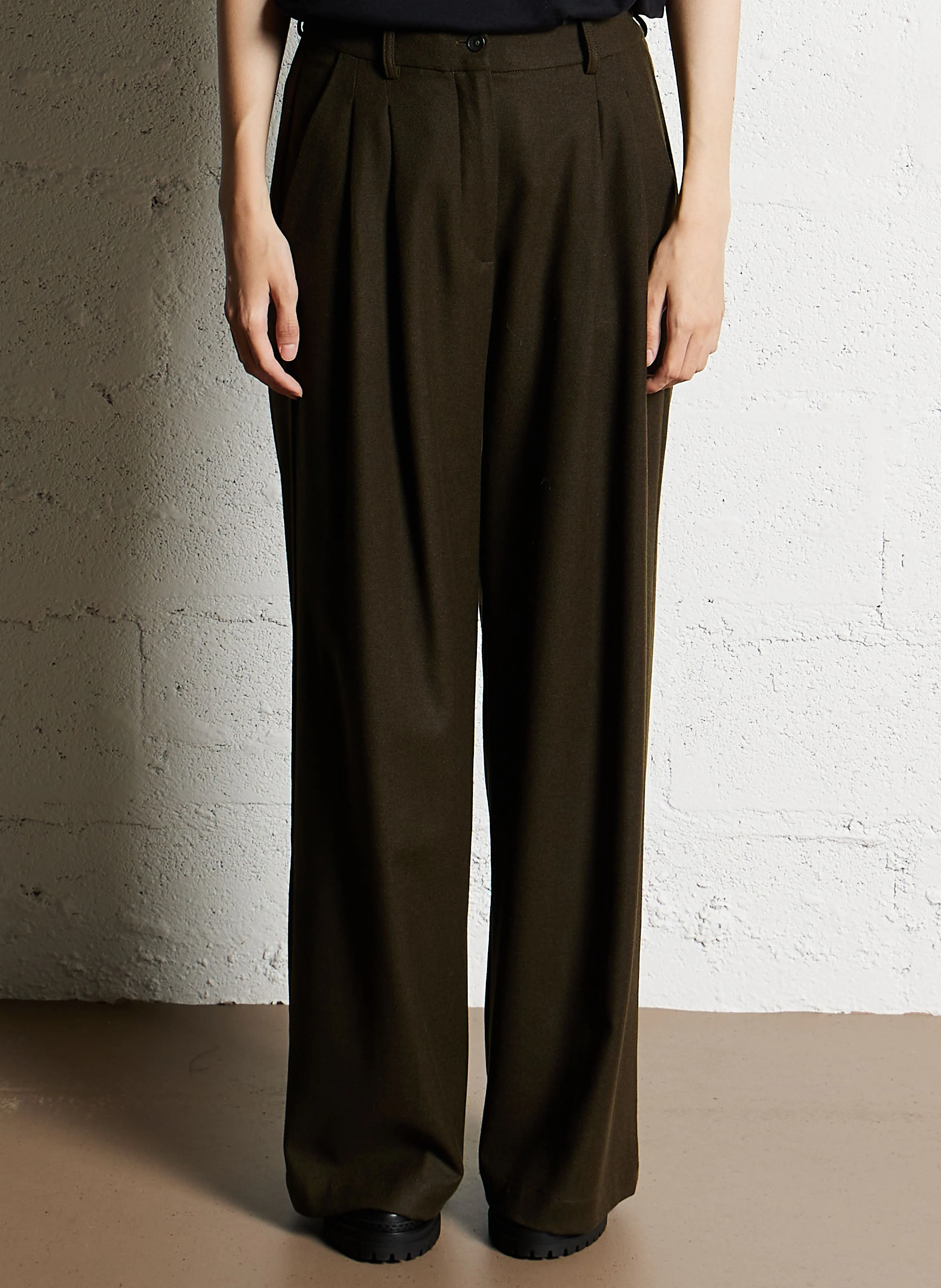 PAVANO - Pantalon large taille haute | Kaki