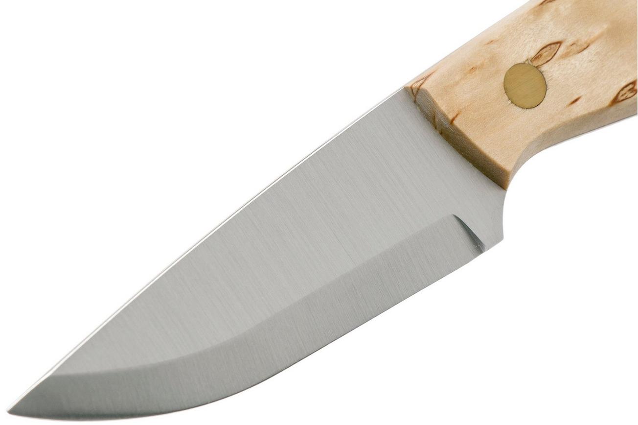 Brisa Bobtail 80 Curly birch handle, 12C27 scandi, lederen sheath 9949