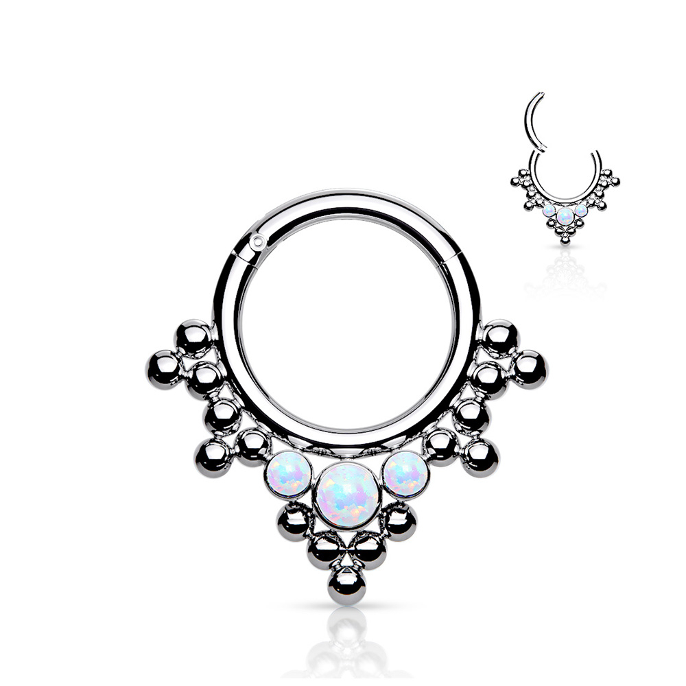 (8mm / 1.2mm) Helix / Tragus / Septum G23 Titan Mehrzweck Piercing Ring mit Klickverschluss Opalstein - Silber