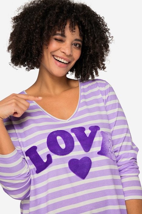 Longshirt, geringelt, LOVE Druck Langarm