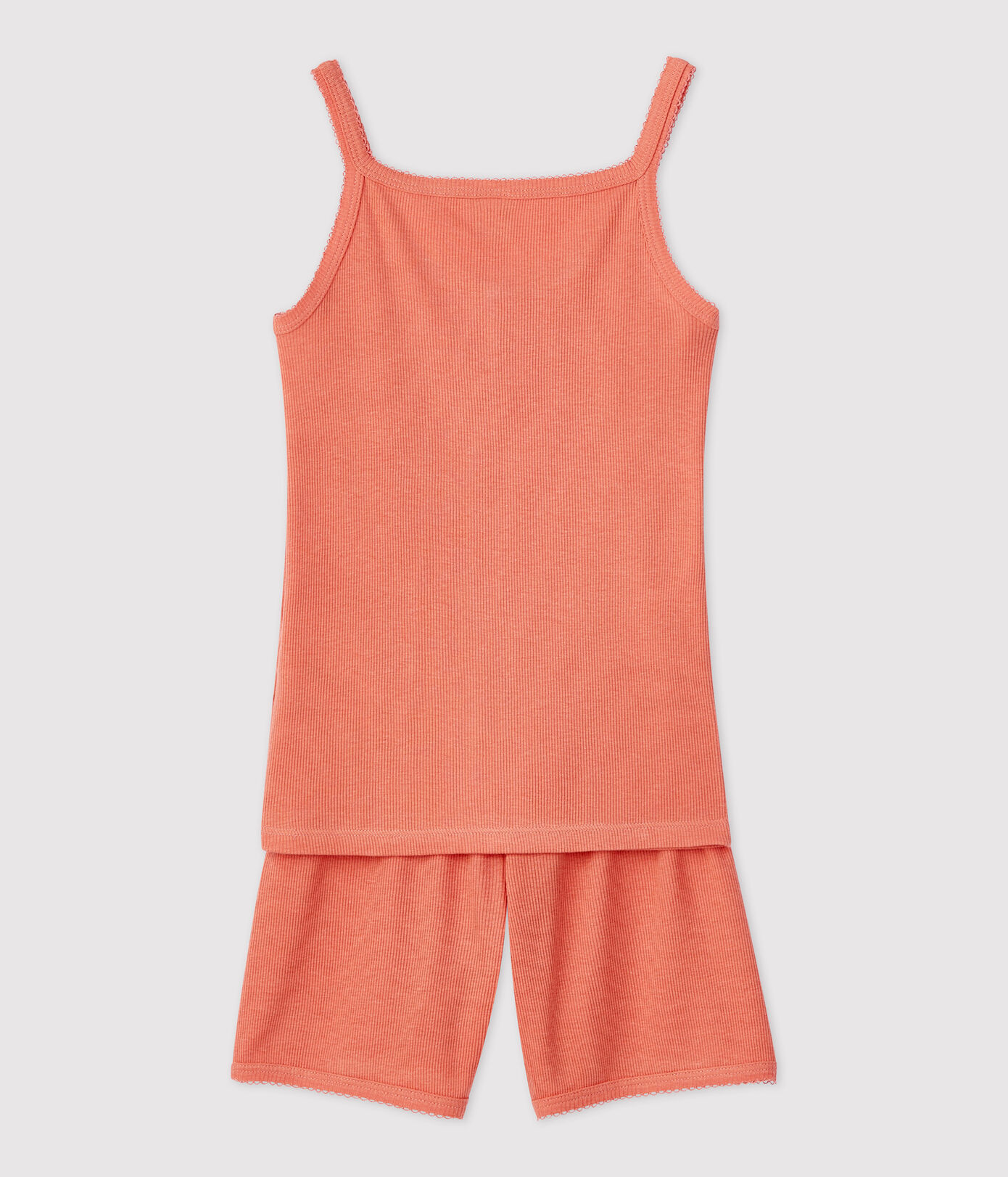 Pyjacourt uni papaye petite fille en coton lyocell