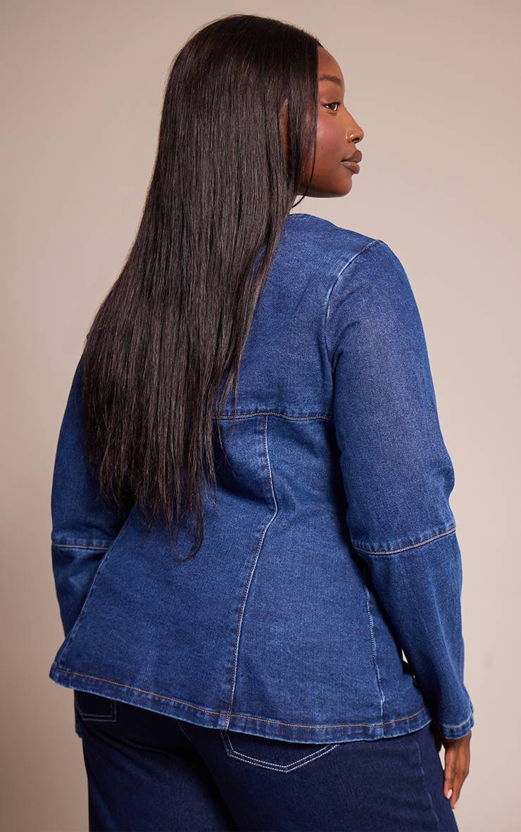 Mid Blue Wash Chemise En Denim Col Rond Plus