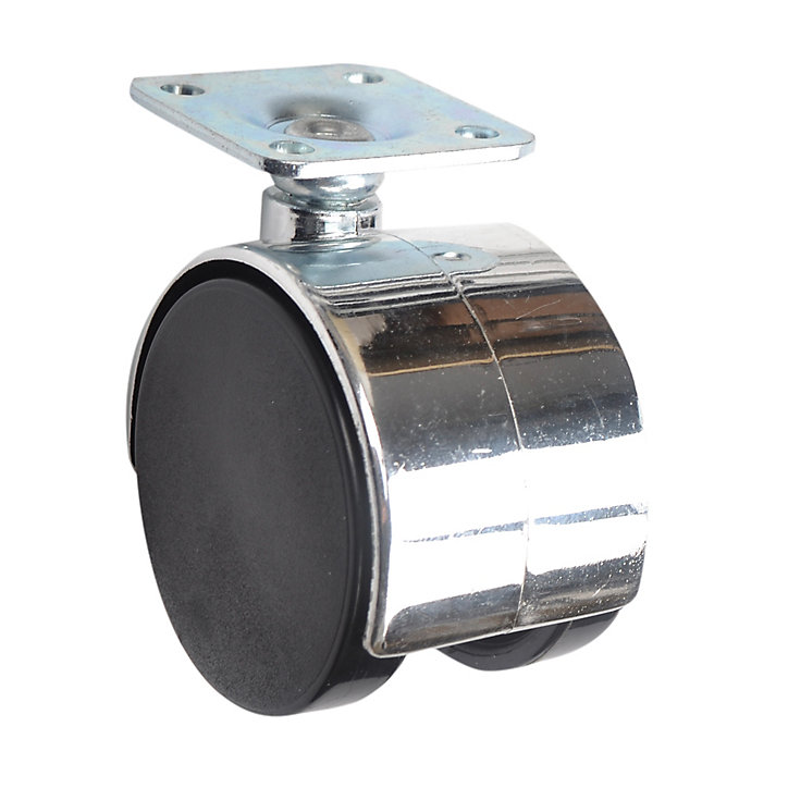 Roulette jumelée pivotante sans frein ø50 mm, plaque 38 x 38 mm chromé, charge max 40 kg