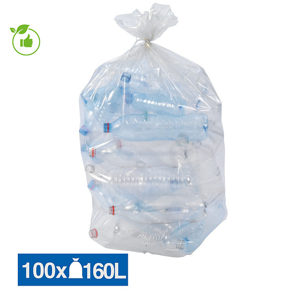 Sacs poubelle déchets courants translucides recyclés 160 L, lot de 100