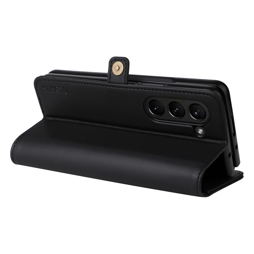 Samsung Galaxy Z Fold6 Leder Tasche Flip Cover mit Kartenfächer - Schwarz