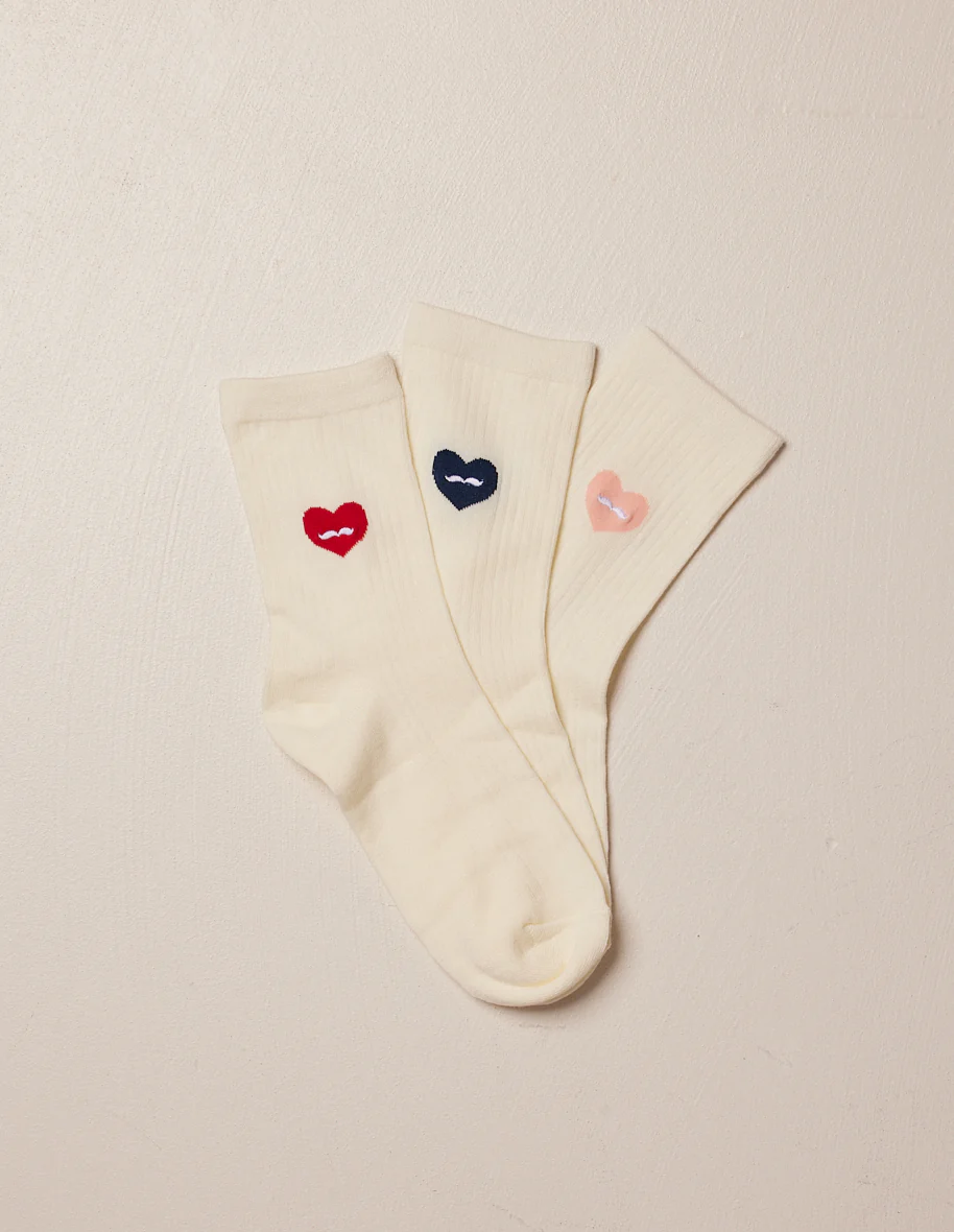 Pack de 3 Chaussettes - Fantaisie coeur rouge bleu rose