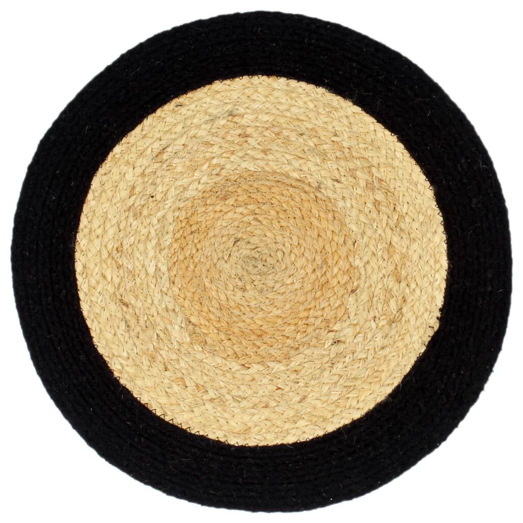 vidaXL Tafelmatten, 4 stuks, naturel en zwart, 38 cm, jute en katoen