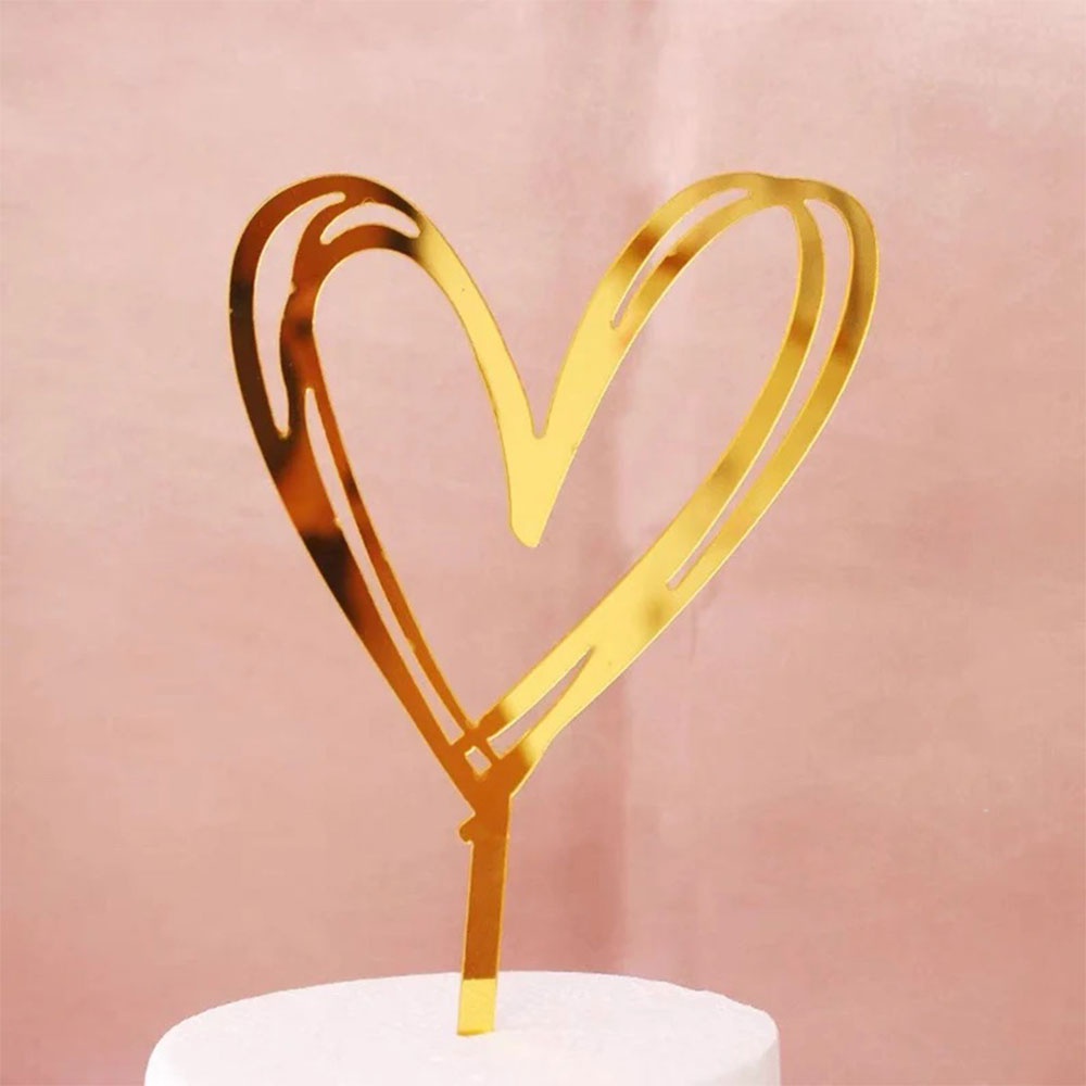 Kuchenstecker Herz Acryl Tortenstecker Topper Dekoration für Torten / Kuchen - Gold / Style 3