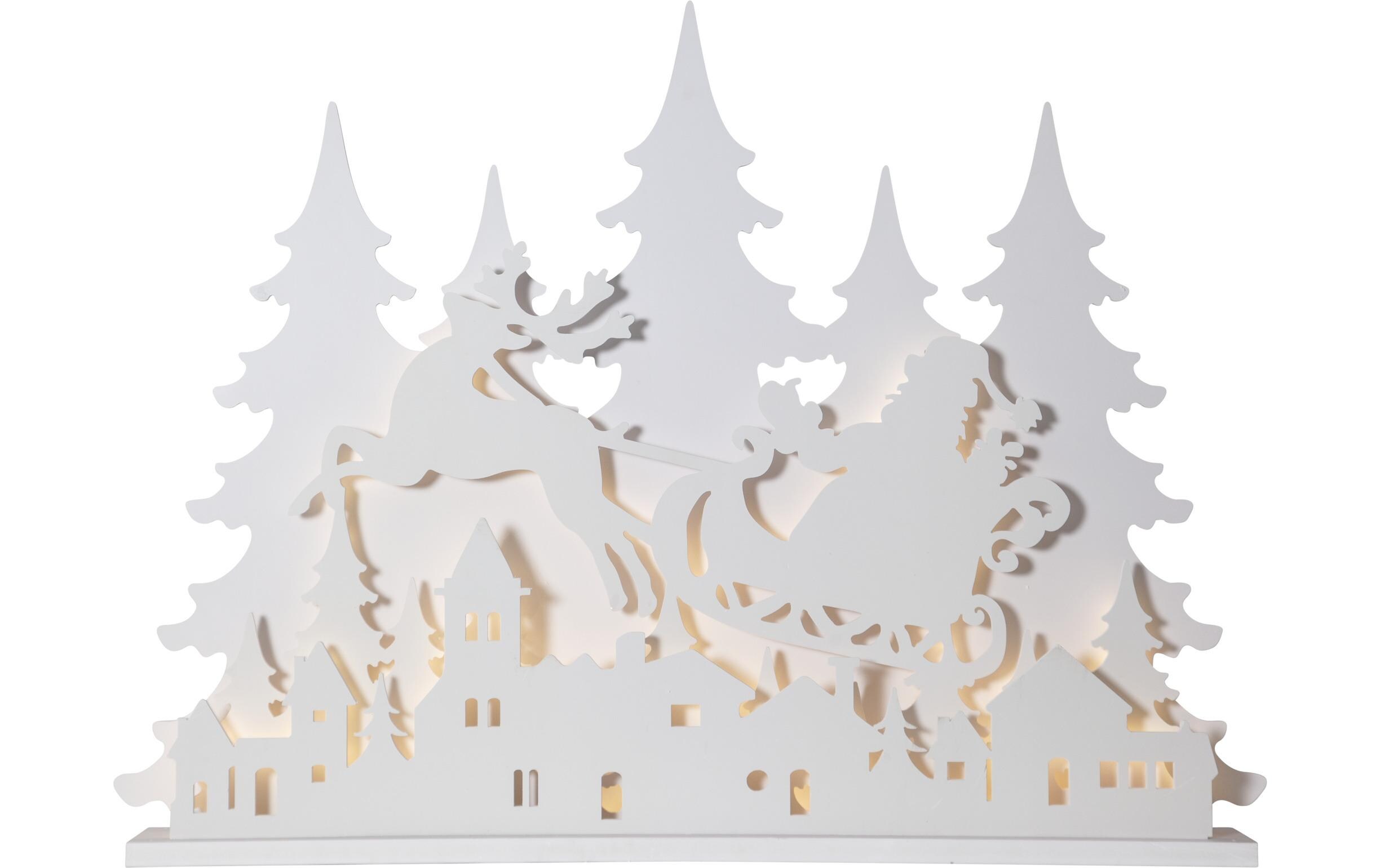 Tischdeko Grandy, 121 cm, Holz, Weiss<br>Beleuchtete Weihnachtssilhouette