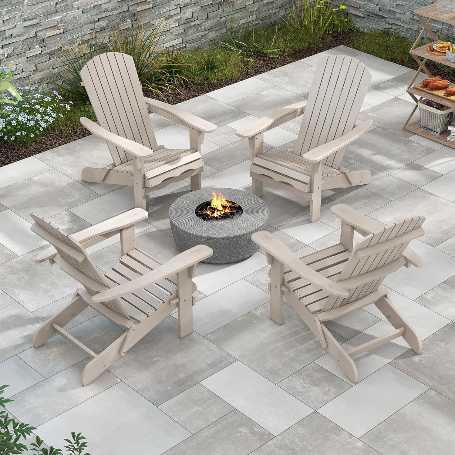 COSTWAY Adirondack Stuhl klappbar, 2er Set, Adirondack Chair aus Holz, Gartensessel mit hoher Rückenlehne & Breiten Armlehnen für Garten, Terrasse, 180 kg Tragfähigkeit (Grau)