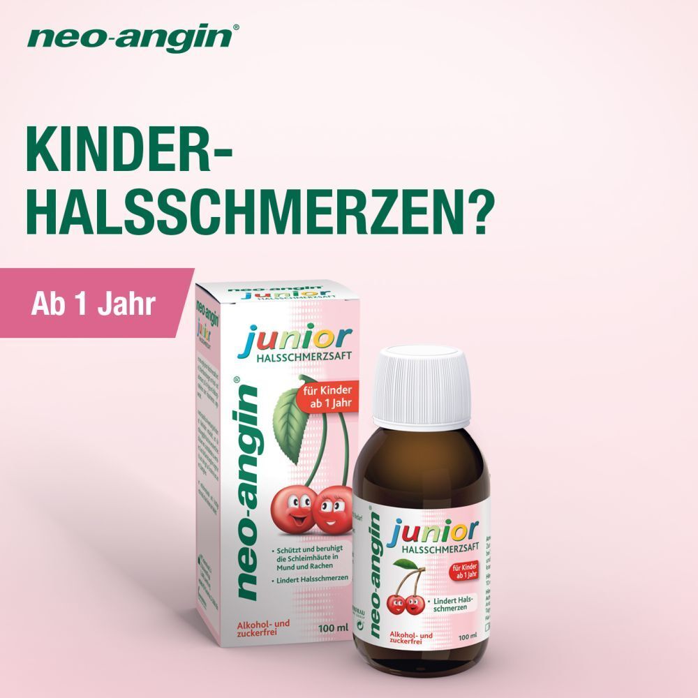 neo-angin junior Halsschmerzsaft mit leckerem Kirschgeschmack für Kinder ab 1 Jahr - zuckerfrei