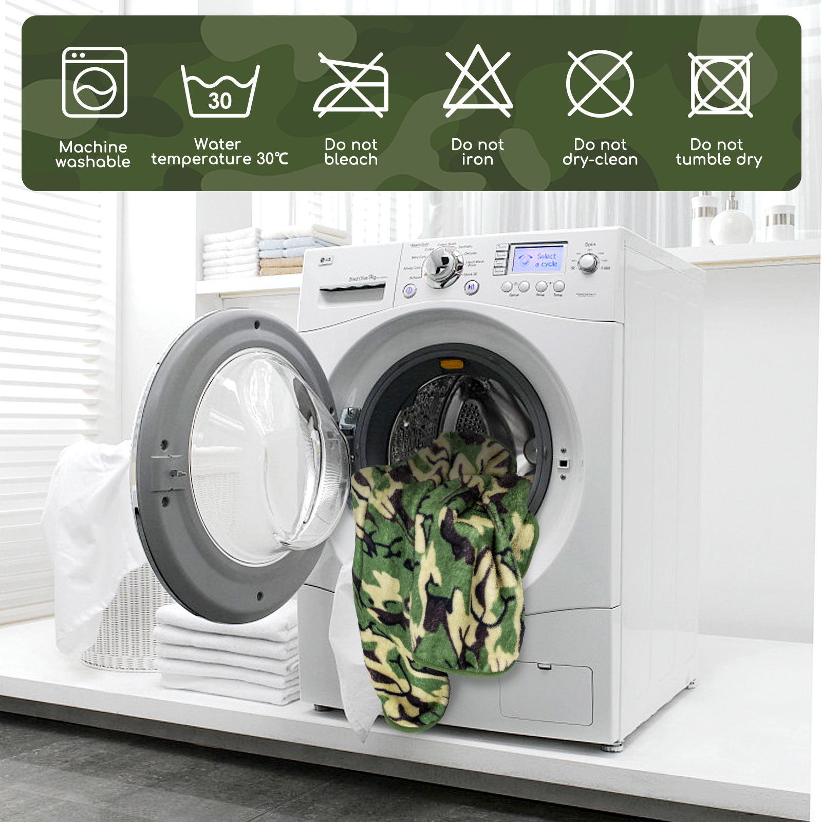 Manta de pelúcia macia Nobleza para cães, gatos e outros animais de estimação, lavável e de alta qualidade, ideal para camas e sofás caninos. Cor: camuflagem verde, 100 x 80 cm.