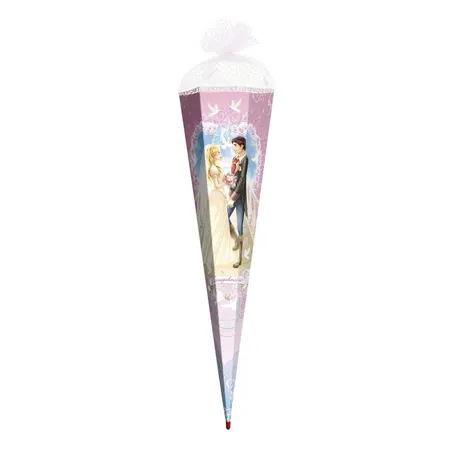 Roth Schultüte Königshochzeit mit Glitter, Rüschenborte & Herztüll, 85 cm, 6-eckig