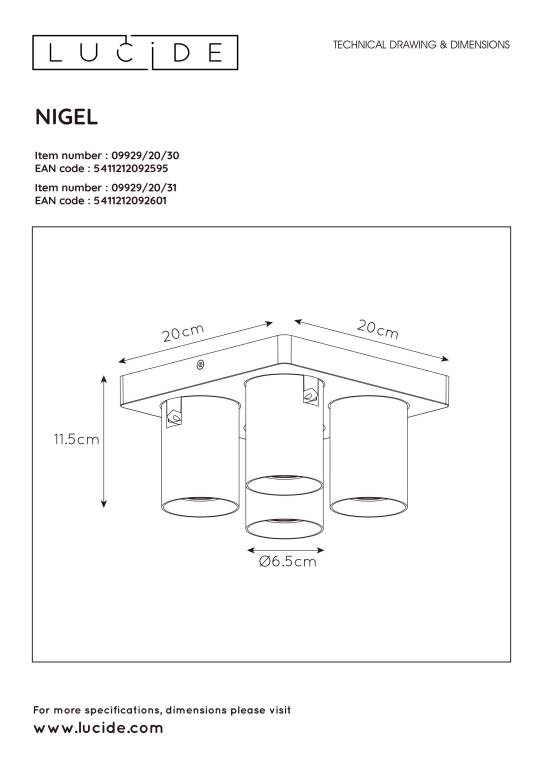 Lucide Nigel 4 spot LED wit