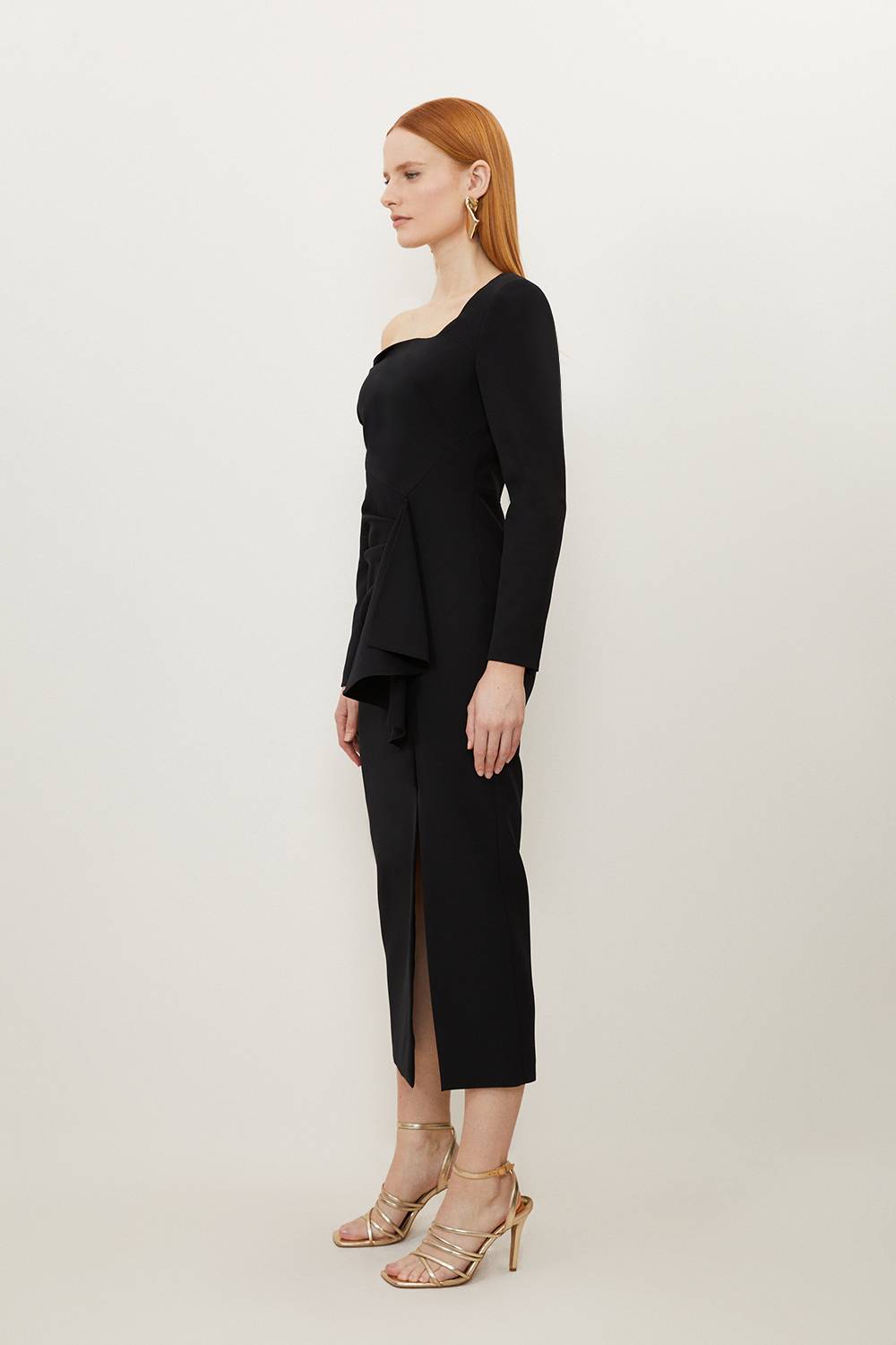 KarenMillen Petite robe longue maxi en crêpe stretch à encolure asymétrique drapée