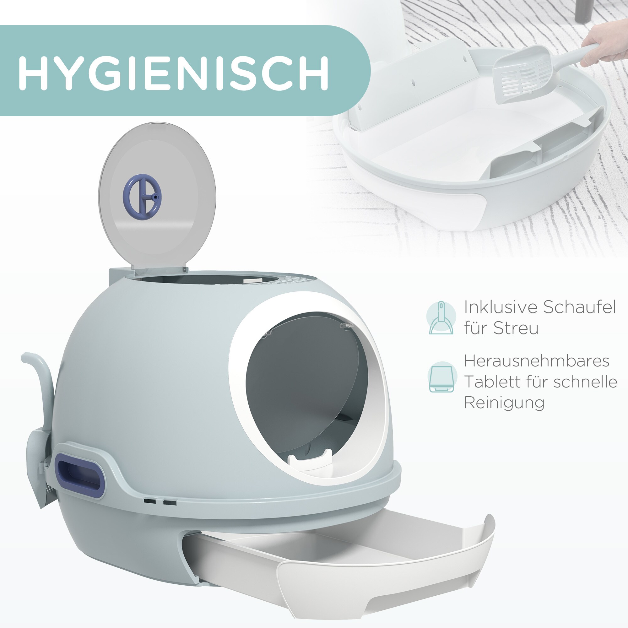 PawHut Katzentoilette mit Katzenklappe 47 x 55 x 44 cm (BxTxH)