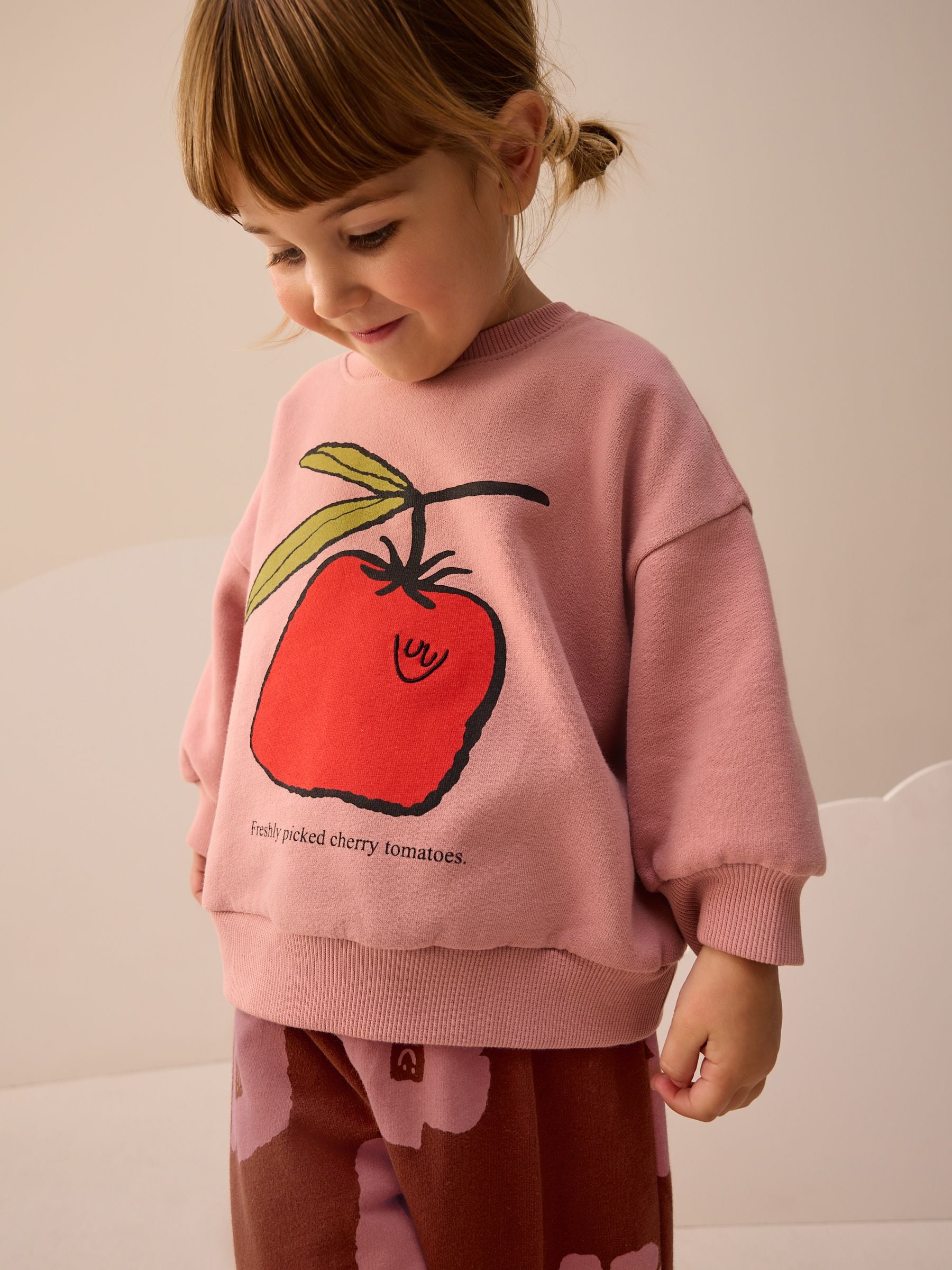 Roze/bruine tomaat - Set van sweatshirt en joggingbroek met rechte wijde pijpen (3mnd -7jr)