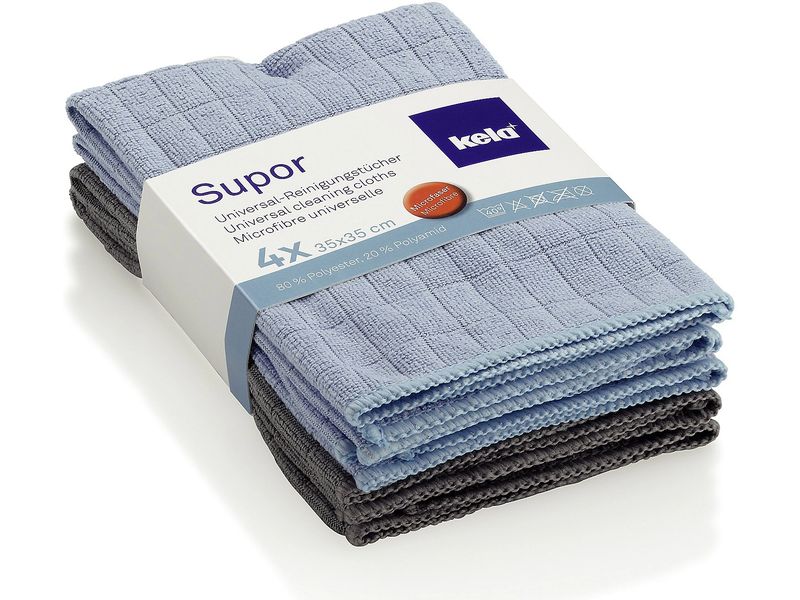 Kela Mikrofaser-Reinigungstuch Supor 4 Stück, Grau/Hellblau Mikrofaser-Universaltuch-Set