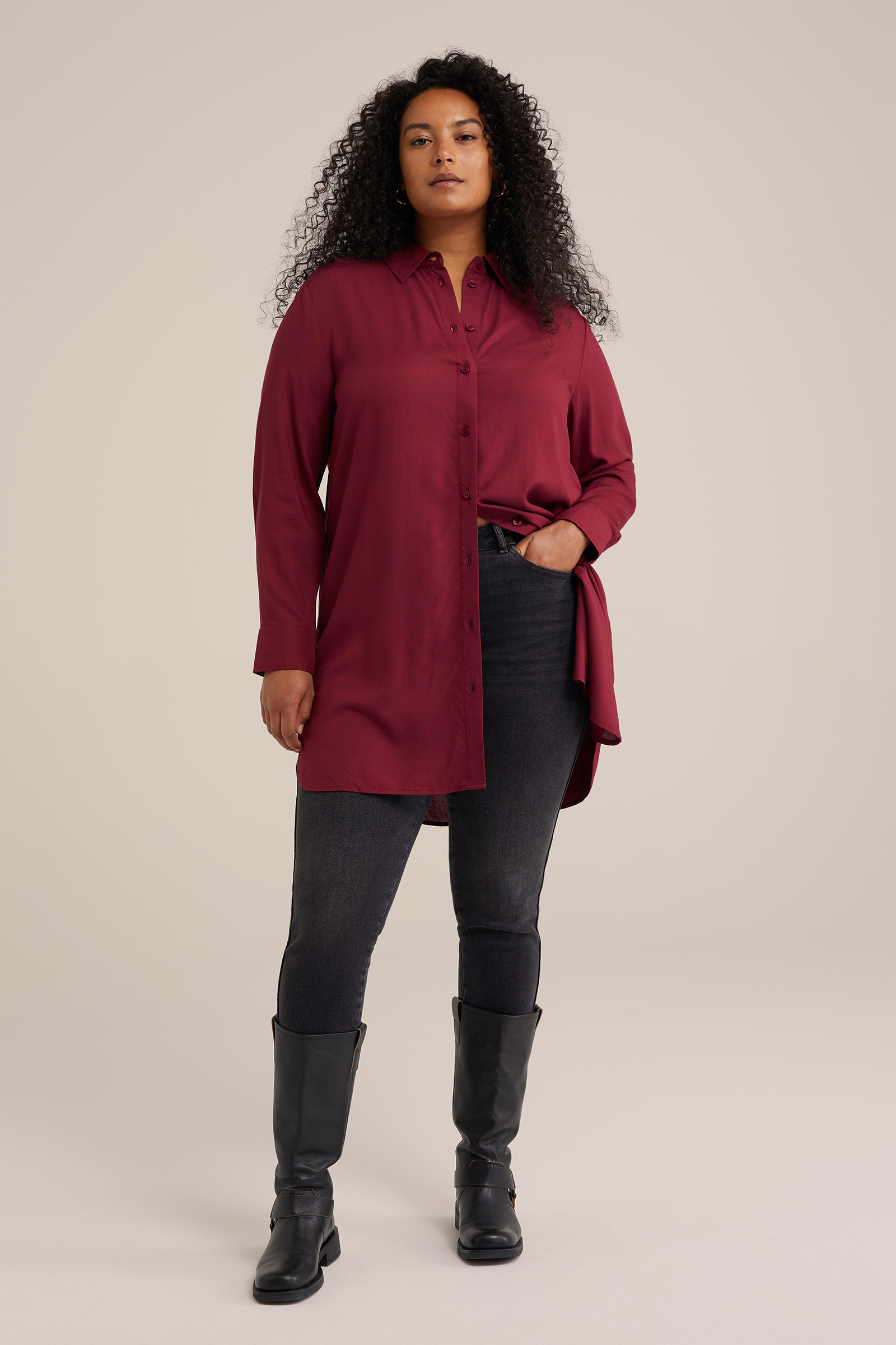 blouse - Curve WE Fashion Donkerrood