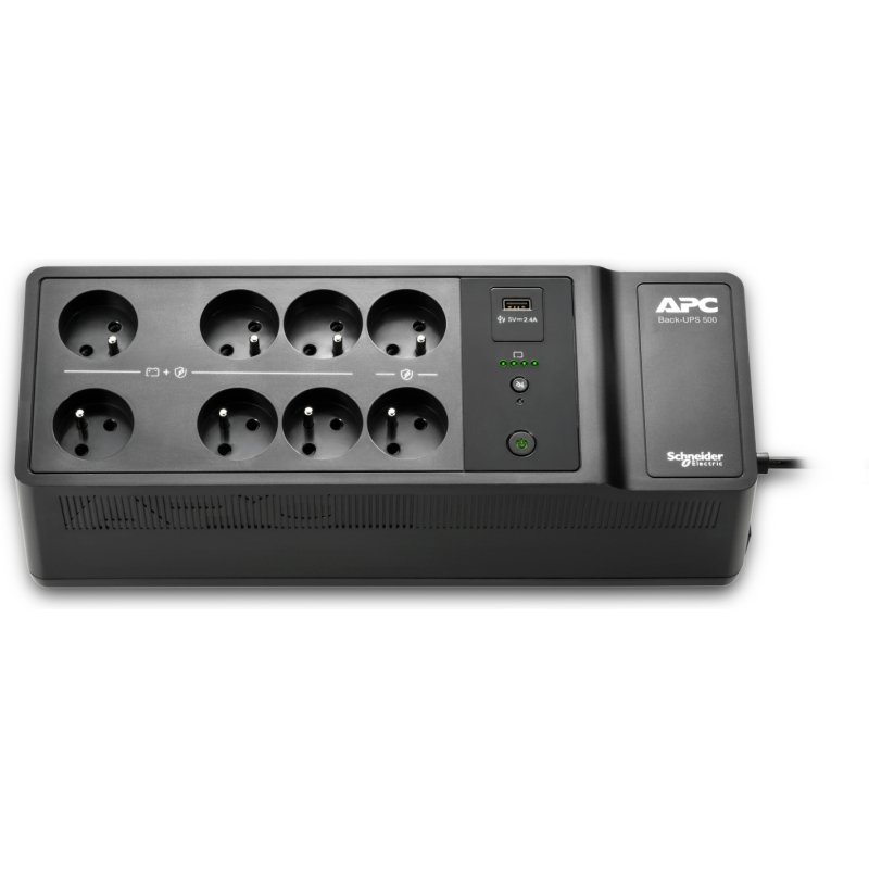 APC Back-UPS BE500G2-FR - Onduleur 8x broches terre (Belgique), 500VA, 1 chargeur USB, 1 port data USB