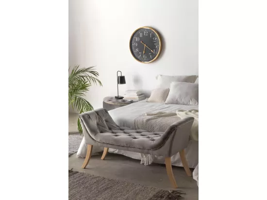 Tabouret tapissé en tissu velours gris et pieds en bois