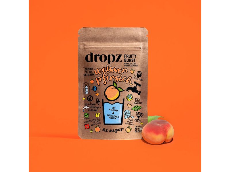 Dropz Fruity Burst – Weisser Pfirsich 1 Beutel à 20 Stück Für leckere Erfrischungsgetränke ohne mühsames Schleppen von Flaschen