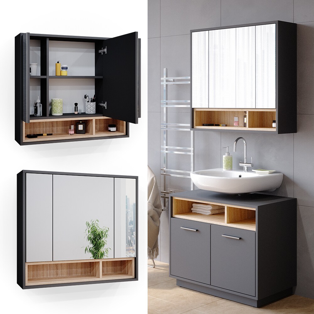Vicco Spiegelschrank Badschrank Badspiegel 80cm Badmöbel Beatrice 3-türig Ablage