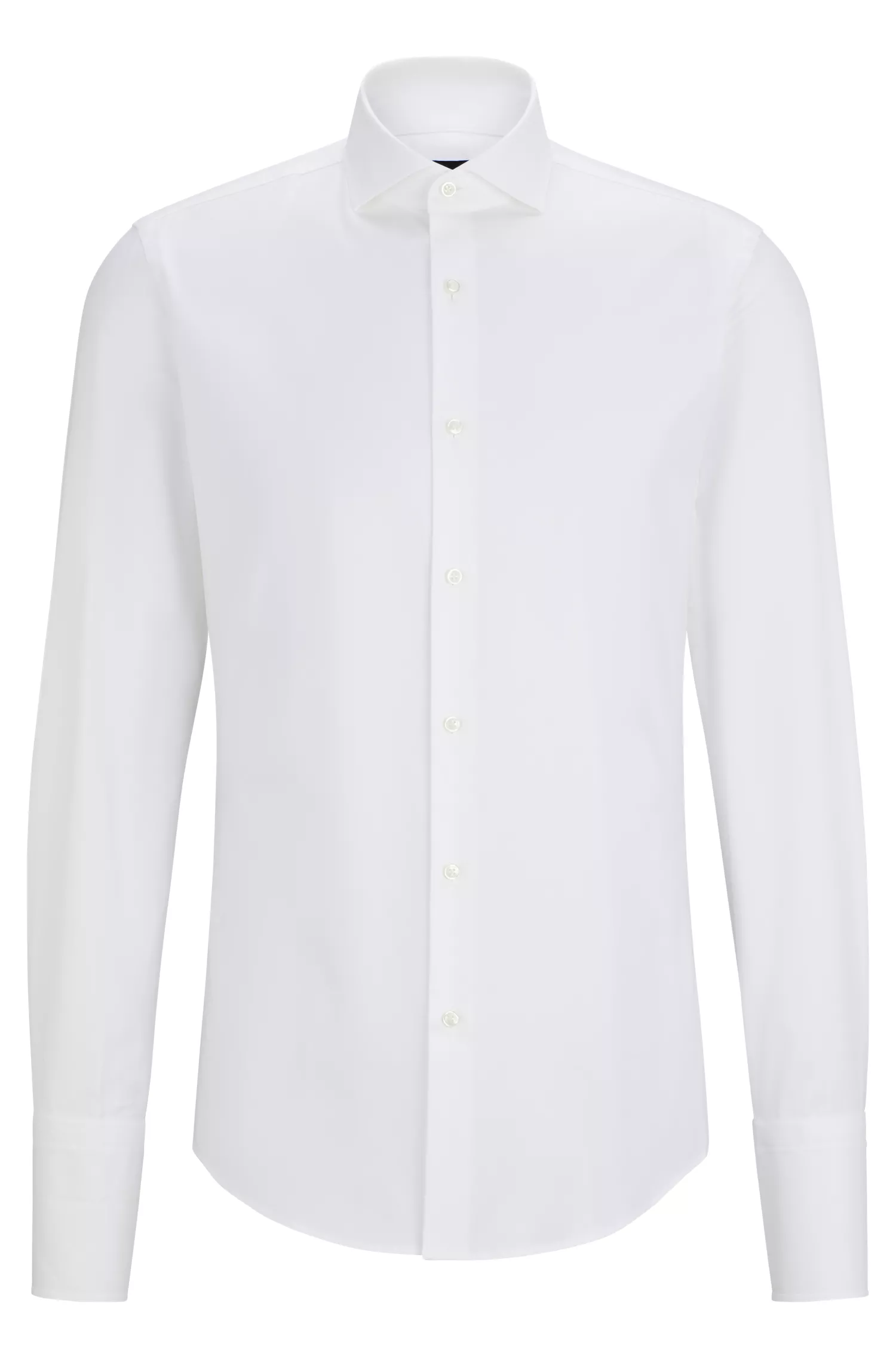 Camisa BOSS preta de corte slim em algodão elástico com punhos duplos.