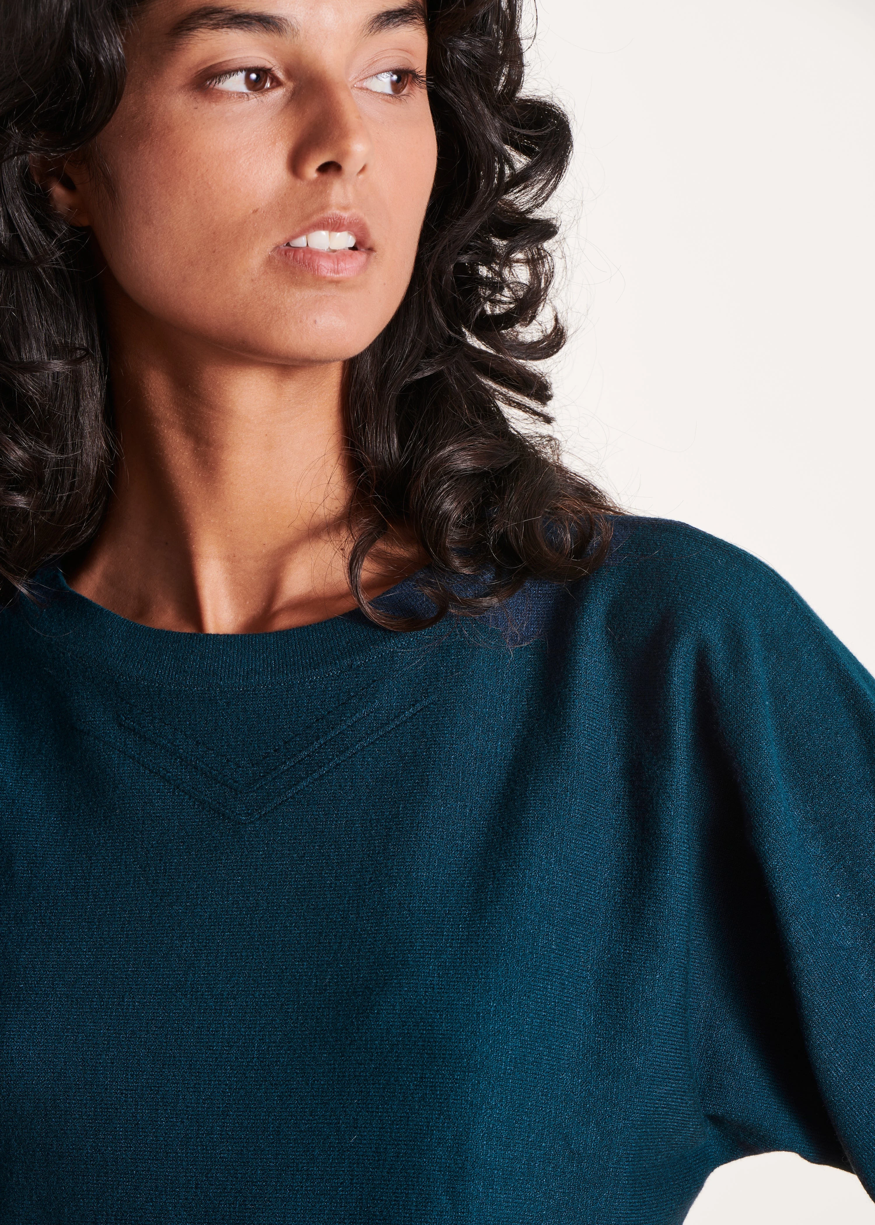 Pull col rond droit en maille | Bleu