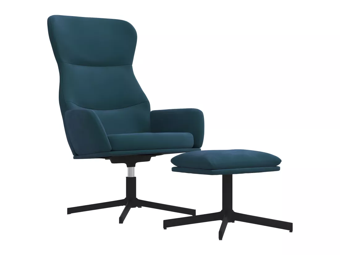 Chaise de relaxation avec tabouret Bleu Velours