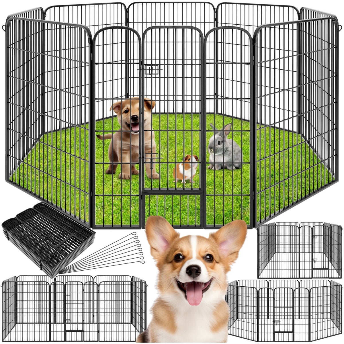 tectake Lisa 8-delige puppyren, opvouwbaar, grondverankering mogelijk