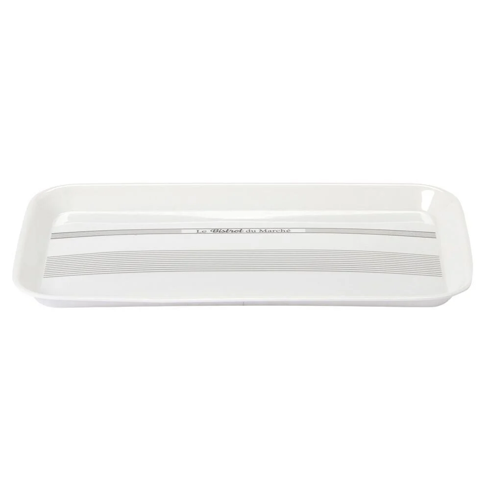 Plateau rectangulaire mélamine blanc écritures noires