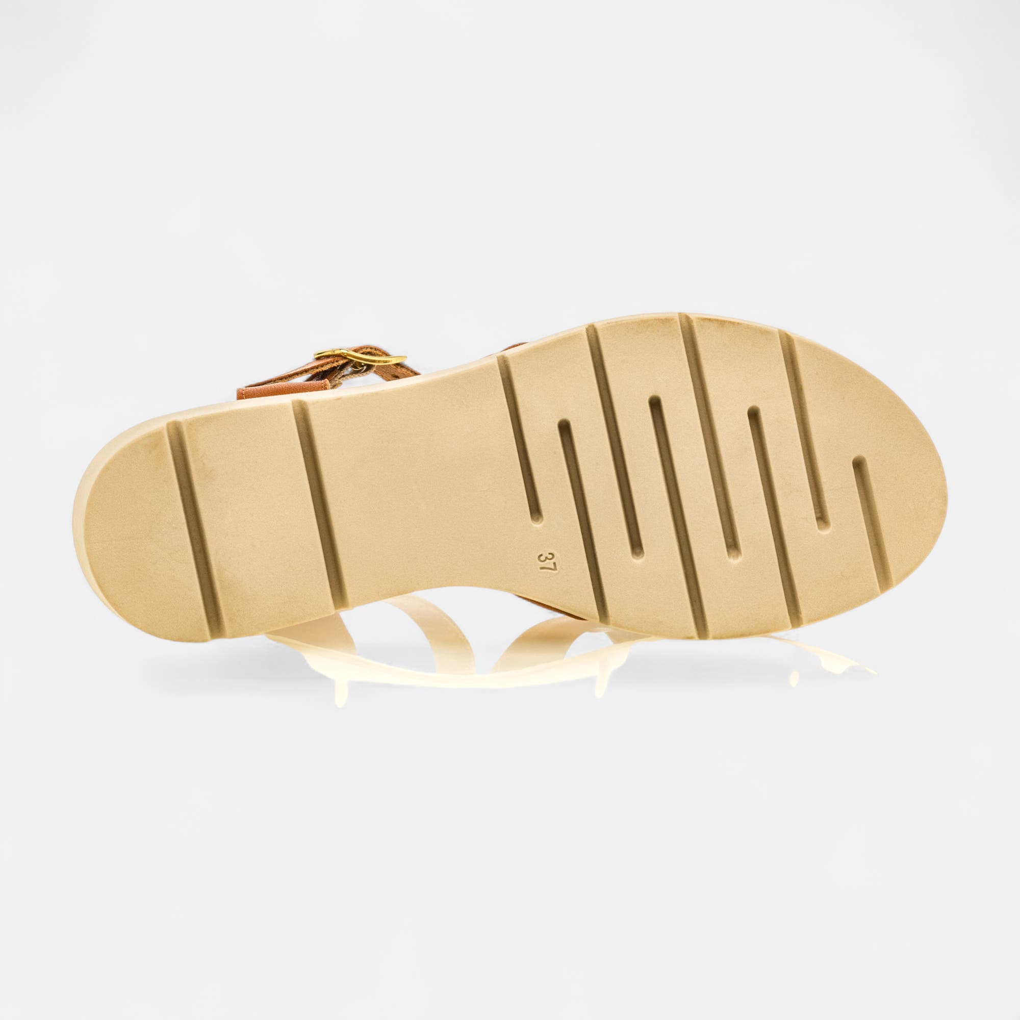 Nu-pieds à talon compensé Femme en cuir cognac