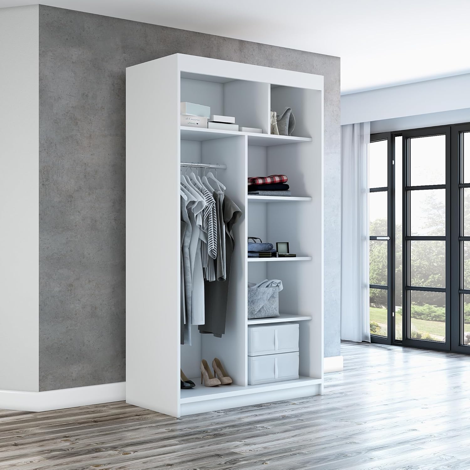 A&J MöbelLand Schwebetürenschrank ERA Kleiderschrank 2-türig mit Spiegel, Garderobe 120 cm (Weiß/Weiß/Weiß)
