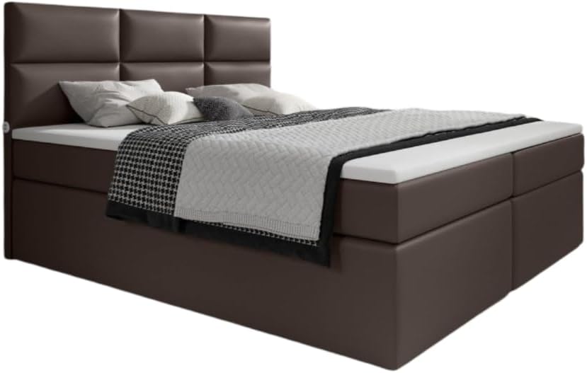 Boxspringbett Citaro 160x200 Doppelbett Polsterbett Bett mit USB-Anschluss und Stauraum | Bezug: Kunstleder | Farbe: Braun | Härtegrad: H4 (100kg+)
