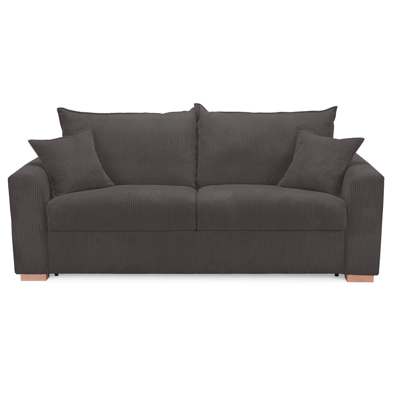 Bobochic Canapé droit augustin ouverture express velours côtelé marron  - 205x97x96 cm