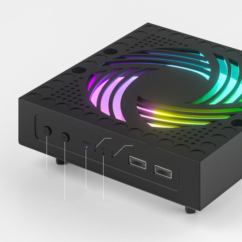XBOX Series X USB A Kühler Lüfter mit RGB LED Beleuchtung und 2x USB Anschluss   Controller Halterung - Schwarz
