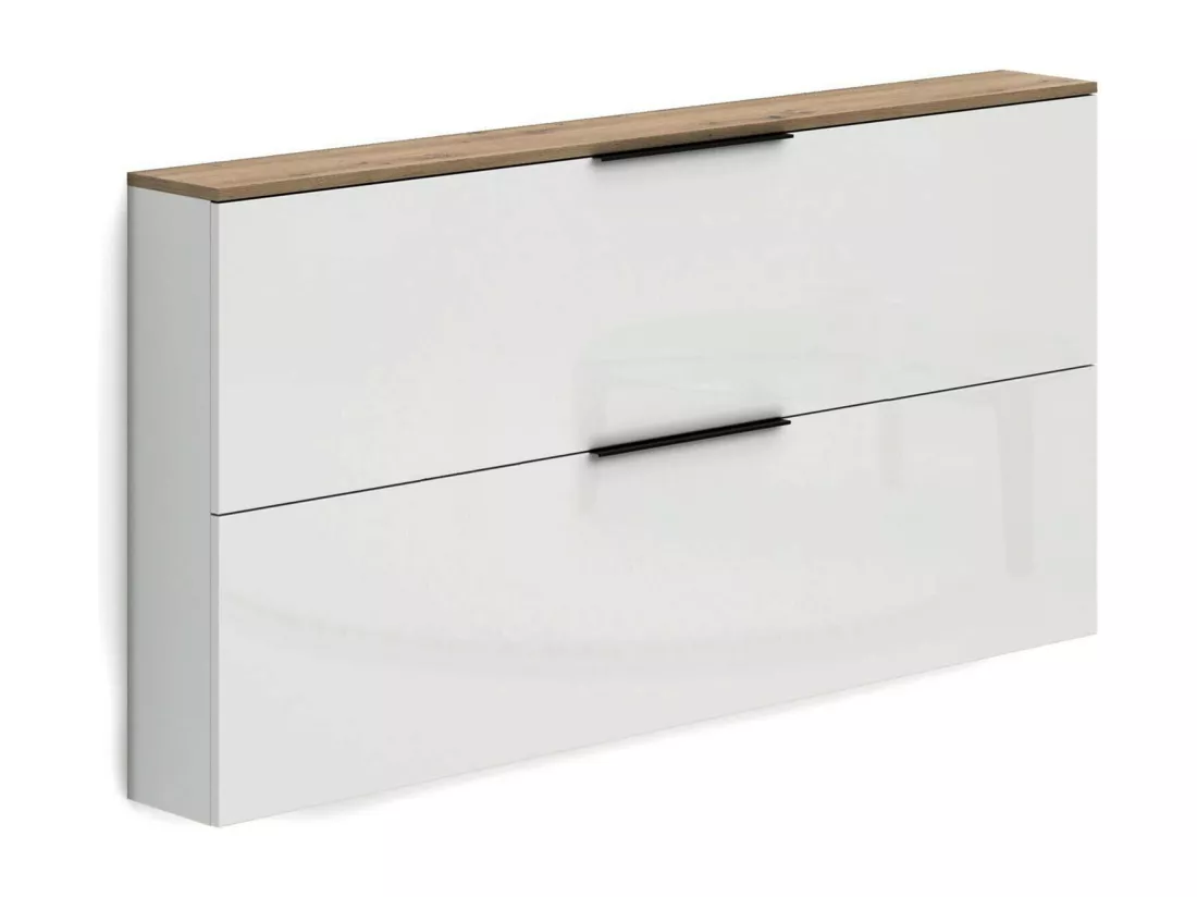 Meuble à chaussures Tubatse, Meuble à chaussures, Armoire d'entrée polyvalente, Rangement pour chaussures, Made in Italy, 160x19h80 cm, Blanc brillant et chêne