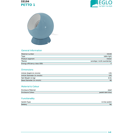 Petto bordlampe - blå