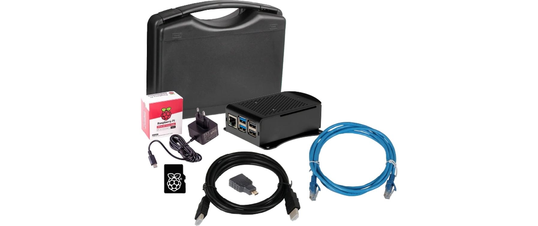 Entwicklerboard Raspberry Pi5, 4 GB Set, SD, PSU, Case, HDMI<br>Singleboard-Computer-Starterkit mit Arm Cortex-A76 Quadcore Prozessor